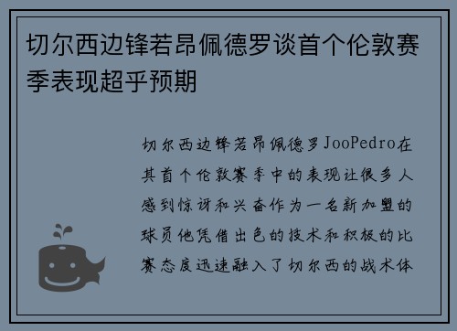 切尔西边锋若昂佩德罗谈首个伦敦赛季表现超乎预期